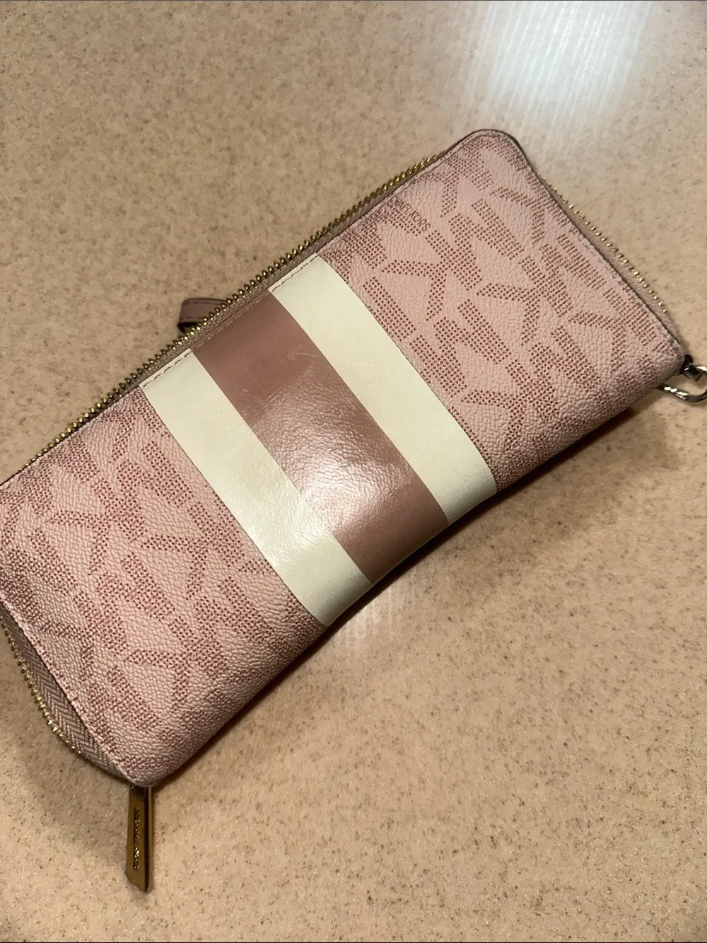 Michael Kors Pink and White Striped Wristlet Wallet